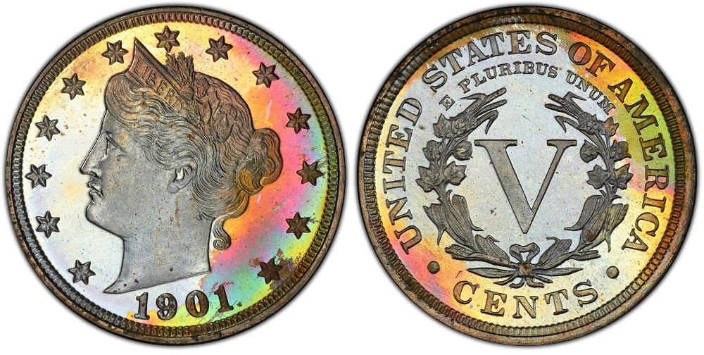 1901 Liberty Nickel proof strike showing deep cameo contrast between mirror fields and frosted Liberty portrait